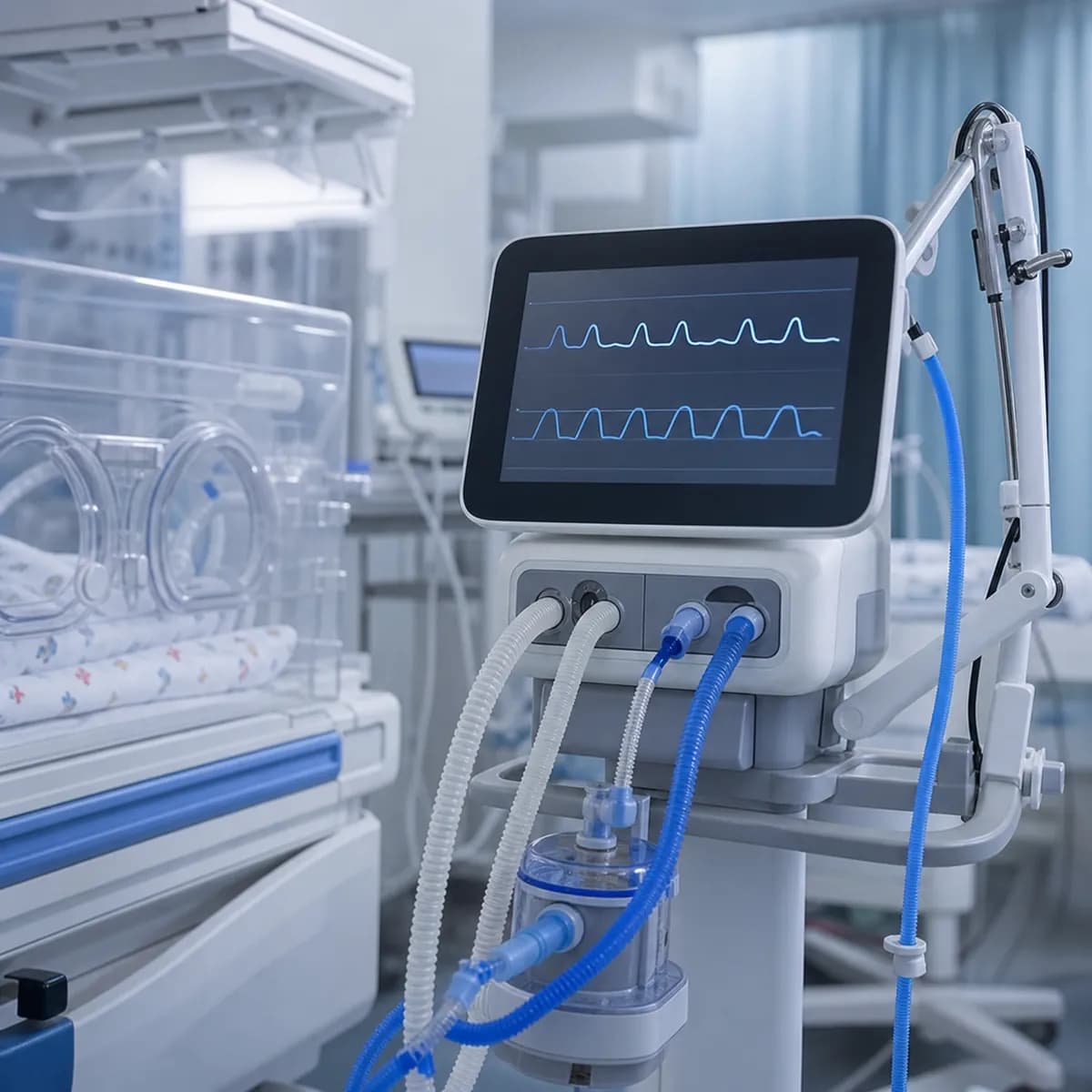 Illustrative neonatal respiratory-support image; this image is not from either trial.